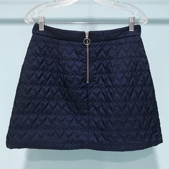 Topshop Quilted Heart Navy Mini Skirt Size 8 - Picture 4 of 8